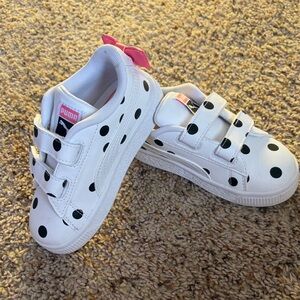 Puma Kids White Polka Dot Sneakers with Pink Bows